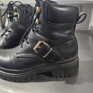 Steve Madden Black Moto Boots with Gold Accents